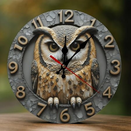 Wall Clock Decorative - Vintage Owl Print 2D Vintage Wall Clocks Battery Operated Silent Non-Ticking for Bedroom, Living Room, Kitchen, Office, Classroom, 10 Inch