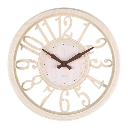 Wall Clock, European Large Vintage Clock with Roman Numerals, Silent Beige