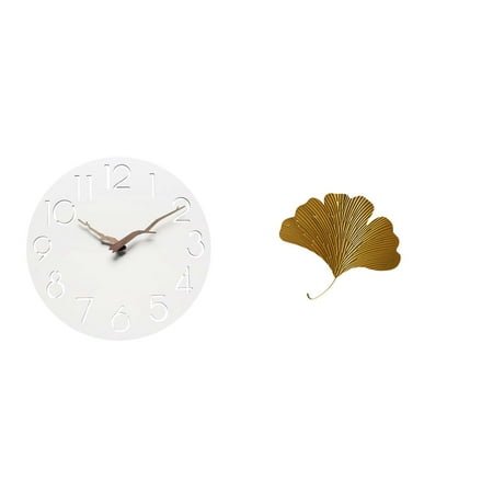 Wall Clock Ginkgo Leaf Sculpture Wrought Iron Silent Movement for Home Office Kitchen Living Room Decor