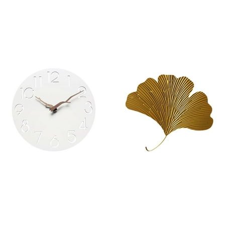 Wall Clock Leaf Sculpture Wrought Iron Large Silent Design for Living Room Office Kitchen Decor