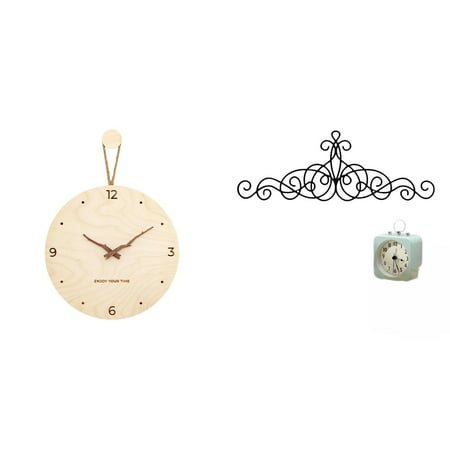 Wall Clock Metal Scroll Plaque Wood Hanging Decor Silent Operation for Bedroom Office Home Patio Spaces