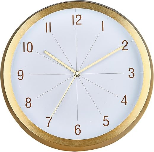 Wall Clock, Modern 12 Inch Battery Operated Wall Clocks, Silent Non-Ticking Aluminum Clock for Bedroom, Kitchen, Living Room Decor, Easy to Read, Lightweight, Gold