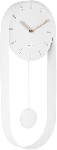 Wall Clock Pendulum Charm Steel White