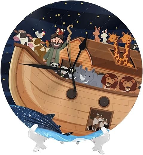 Wall Clocks Battery Operated 10 Inch - Ocean Scene with Noah's Ark Modern Silent Small Wall Clocks for Living Room Bathroom Kitchen Office Decor Decorative with Stand