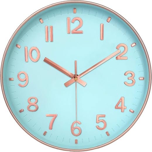Wall Clocks Battery Operated, 12 Inch Non Ticking Digital Wall Clock, Silent Analog Clock for Bedroom Living Room Kitchen Office Gym Classroom, Large Number Clocks for Seniors Elderly, Blue