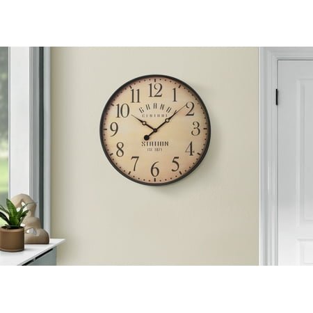 Wall Clocks Clocks, 20 Round, Wall Clock, Antique Brown, Transitional,Table Clocks