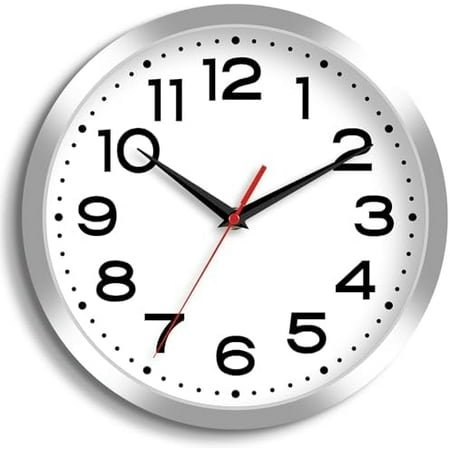 Wall Clock Silent Non-Ticking Modern Clock Battery Operated 10 Inch Small Classic Analog Decorative for Kitchen, Bathroom, Office, Bedroom, Home(Silver)