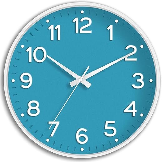 Wall Clock, Silent Wall Clocks Battery Operated 8 Inch-Modern Non Ticking Analog Clock Decorative for Kitchen Office Bathroom Bedroom(Blue)