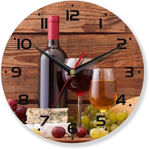 Wall Clocks,Red Wine Wood Wall Clock Decorative,Kitchen Wall Clocks Battery Operated-10 Inch Round Bathroom Wall Clock Silent Non-Ticking