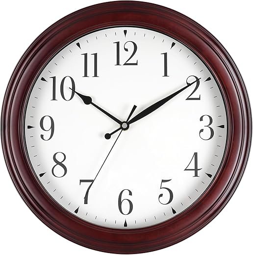 Wall Clock Wood 14 Inch Round Wooden Wall Clocks Battery Operated Non Ticking Analog Rustic Farmhouse Clock for Kitchen Living Room Bedroom