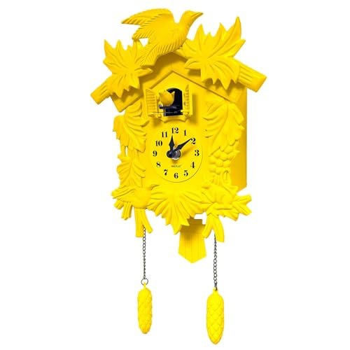 WALPLUS Chiming Cookoo Clock Bird Flapping Cuckoo Clocks Volume Adjustable Coo Coo Clocks Wall Decoration Battery Operated Pendulum Cuckoo Clock Classic Yellow for Home Living Room Office
