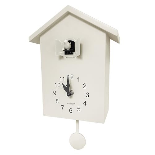 WALPLUS Modern Cuckoo Clocks for Wall Hourly Chiming Coo Coo Clock Volume Adjustable Cookoo Clock Removable Pendulum Christmas Cuckoo Gift White Interior Decoration