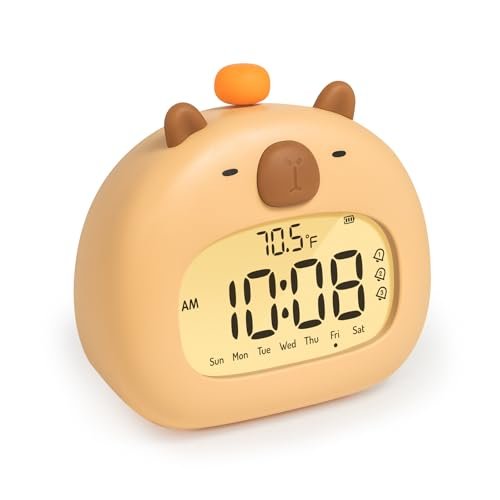 WANIDEA Capybara Alarm Clock, Digital Alarm Clock for Kids, Cute Capybara Stuff for Bedrooms, Rechargeable Dimming Night Light, Boys, Girls Alarm Clock Cute Funny Gift