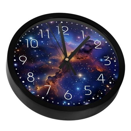 Watercolor Universe Space Galaxy Nebula Starry Silent Wall Clock, Non Ticking Battery Operated 9.8 Inch Wall Clocks for Bedroom Kitchen Home Office School Art Decor