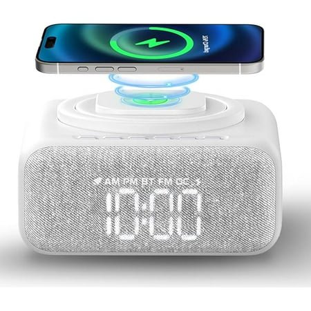 WEEKS Bluetooth Speaker Bedroom,Wireless Charger,Alarm Clock Radio,Sound Machine,White Noise Machine for Sleep with 12 Soothing Sounds,FM Radio,Adjustable LED Night Light for Home,Office