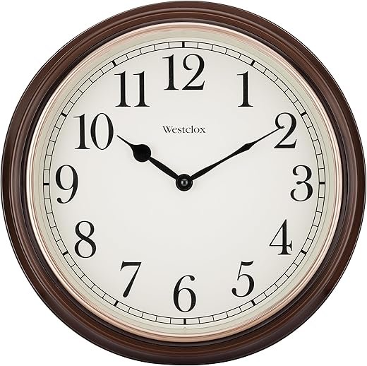 Westclox 15.5-Inch Traditional Woodgrain Wall Clock – Realistic Finish, Large Easy-to-Read Dial, Metal Hands, Rose Gold Bezel, Glass Lens, Quartz Accuracy (Woodgrain, 15.5-Inch)