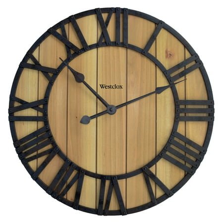 Westclox 16 Natural Wood Grain with Raised Roman Numerals & Iron Finish Wall Clock – Model# 38067