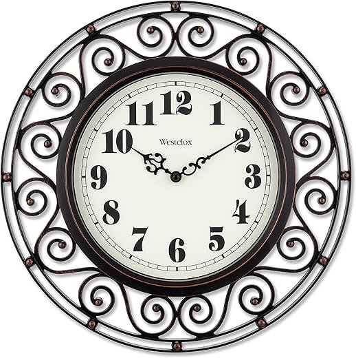 Westclox 32021 12" Filigree Rubbed Bronze Finish Clock