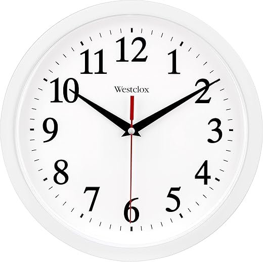 Westclox 461761 10 Modern White Analog Wall Clock with Large Display, Battery Powered, Round, Perfect for Bedroom, Office, Kitchen