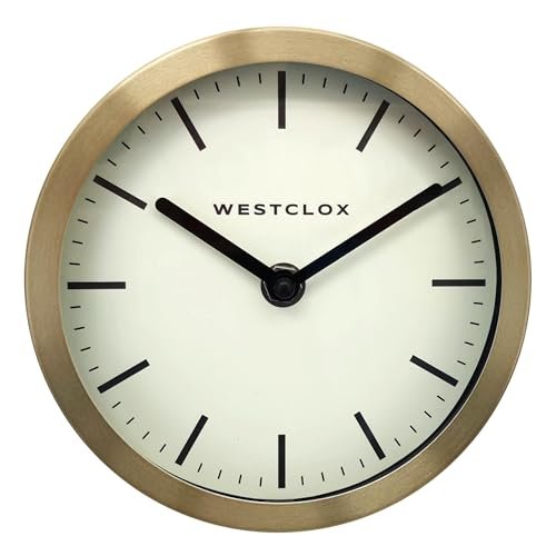 Westclox Contemporary Table & Wall Clock for Home or Office – 6-Inch Round Analog Clock with Brushed Gold Metal Frame, Folding Stand & Wall Mount (Gold, 6-Inch)