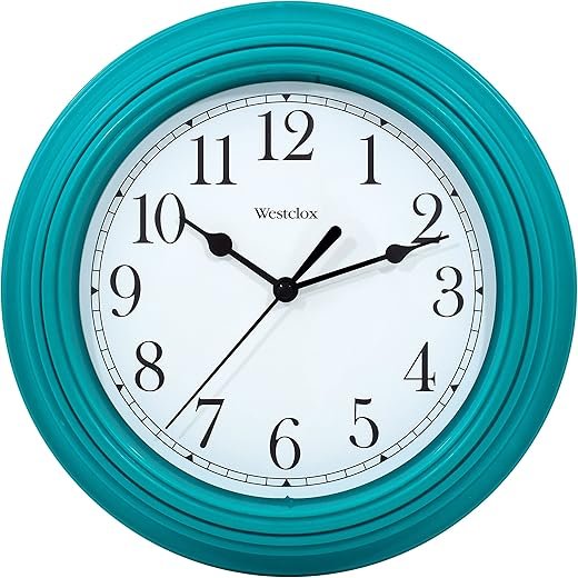 Westclox Quartz Movement Round Wall Clock, Contemporary Analog Design, Battery-Powered for Indoor Use (Teal, 9 Inch)