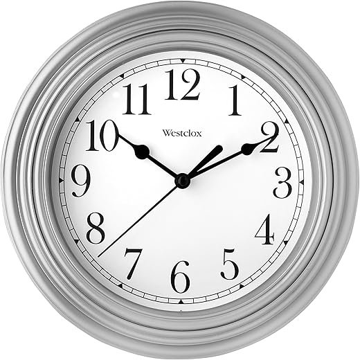 Westclox Quartz Movement Round Wall Clock, Contemporary Analog Design, Battery-Powered for Indoor Use (Silver, 9 Inch)