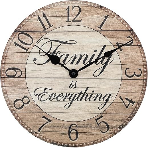 Westclox Wall Clock, 11-Inch Round Analog Clock with Inspirational Dial, Battery Powered, Quartz Movement, Farmhouse Rustic Decor for Living Room, Kitchen, Bedroom (Family is Everything, 11-Inch)