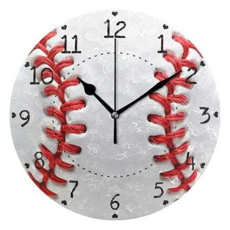 White Baseball Close Up Round Wall Clock Silent Analog Battery Operated Black Pointer Home Decor 9.84 Diameter