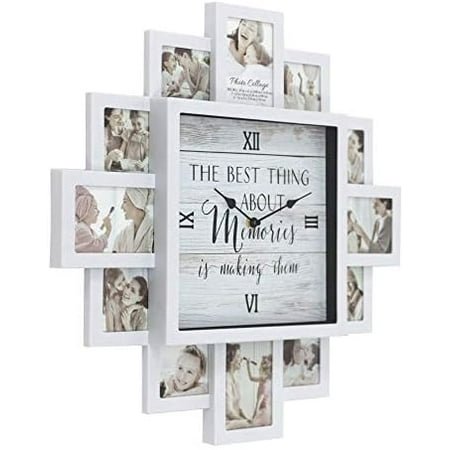 White Farmhouse Shabby-Chic Memories Picture Frame Collage Wall Clock Plastic$$Home Decor, Kitchen, & Other