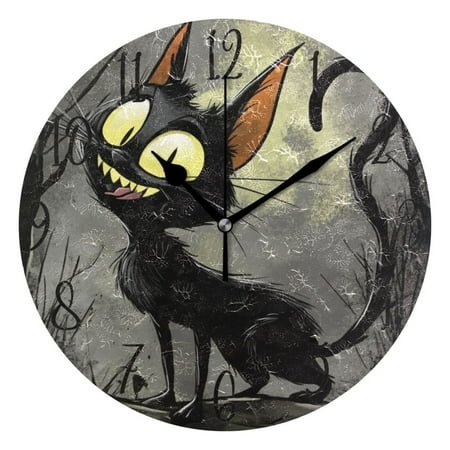 WOBOGO Funny Black Cat Wall Clock 10in Silent Mechanism Battery Operated Retro Style for Living Room Bedroom and Kitchen Black Pointer