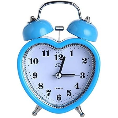wonima99 3 Inches Cute Twin Bell Loud Alarm Clock Silent Analog Quartz Nightlight Tableclock Battery Operated for Kids, Seniors, Heavy Sleepers, Decorations for Bedroom, Living Room (Blue)