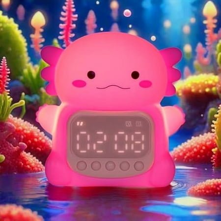 wonima99 Axolotl Alarm Clock with Night Light for Kids, 7 RGB Color Cute Alarm Clocks for Bedrooms Ok to Wake Clocks, Silicone Animal Tabletop Lamp for Teen Girls Boys