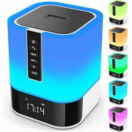 wonima99 Night Light Bluetooth Speaker, 5 in 1 Touch Control Bedside Lamp Dimmable Multi-Color Changing, Bedroom Alarm Clock, Best Birthday Gift Ideas for 10 11 12 13 14 Year Old Teenage Girls/Boys