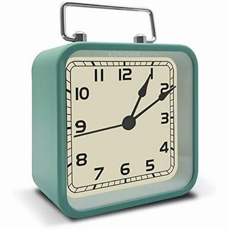 wonima99 Retro Small Alarm Clock, Silent Quartz Movement with Night Light, Decorative Non Ticking Hanging for Kids Living Room, Office, Desk, Bedroom, Bedside, Hotel, Shelf, Nightstand (Light Blue)