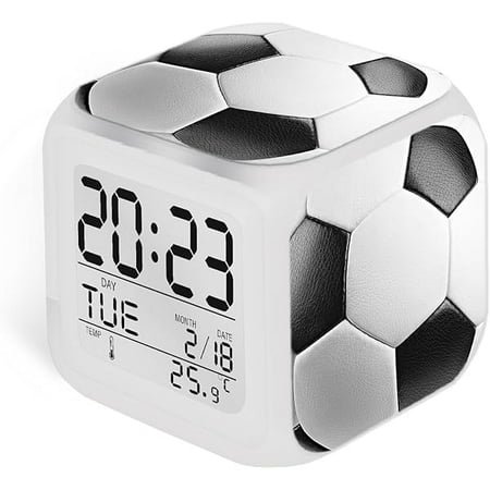 wonima99 Soccer Ball Alarm Clock for Boys Girls, Soccer-Themed Kids Alarms, Digital Desk Clock, Battery Operated with 7 Color-Changing LED Decor (3.15x3.15x3.15 inch)