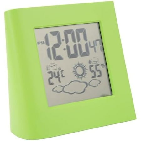 wonima99 Solar Alarm Clock Solar Powered Alarm Clock Eco Friendly Alarm Clock Solar Desk Clock Solar Charging Clock for Weather Forcast Clock Solar Powered LCD Display Clock (Green)