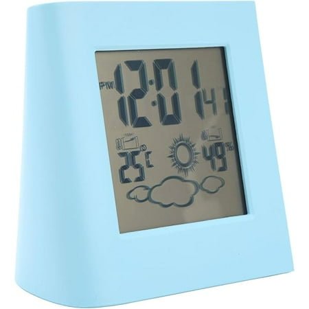 wonima99 Solar Powered Clock Battery Powered Alarm Clock Solar Charging Small Digital Clock for Weather Forcast LCD Display Clock (Blue)