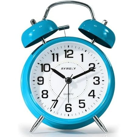 wonima99 ® Super Loud Twin Bell Alarm Clock for Heavy Sleepers, 4-Inch Silent Non-Ticking Quartz with Backlight, Metal Cute Clock for Kids' Rooms (Sky Blue)