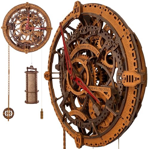 WOODEN.CITY Steampunk 3D Puzzle Clock – DIY Mechanical Wall Clock Kit for Adults – Unique Engineering Gift and Vintage Décor - 3D Wooden Puzzles for Adults