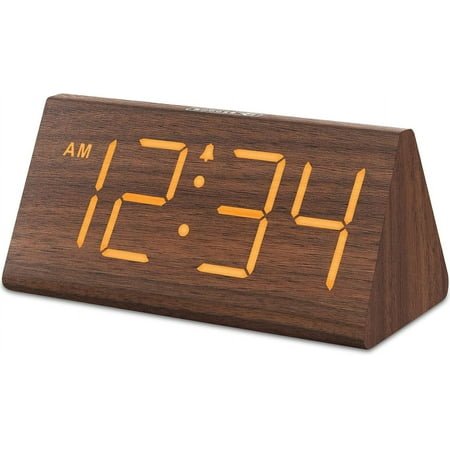 Wooden Digital Alarm Clocks for Bedrooms - Electric Desk Clock with Large Numbers, USB Port, Loud Alarm for Heavy Sleepers, Adjustable Volume, Dimmer, Snooze, DST, Wood Décor, Adapter Powered