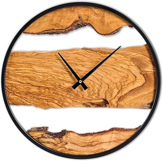 Wooden Large Wall Clock 16 Inch - Modern Black Metal Frame Clock with Nature Wood Design, Silent Non-Ticking - Unique Rustic Clock with Battery Operated, for Living Room, Home, Office, Farmhouse Decor