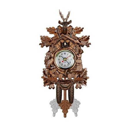 Wooden Wall Clock Chime Alarm Decor,Quartz Silent Ticking Living Room Bedroom Home Decoration 26x14cm Battery Operated