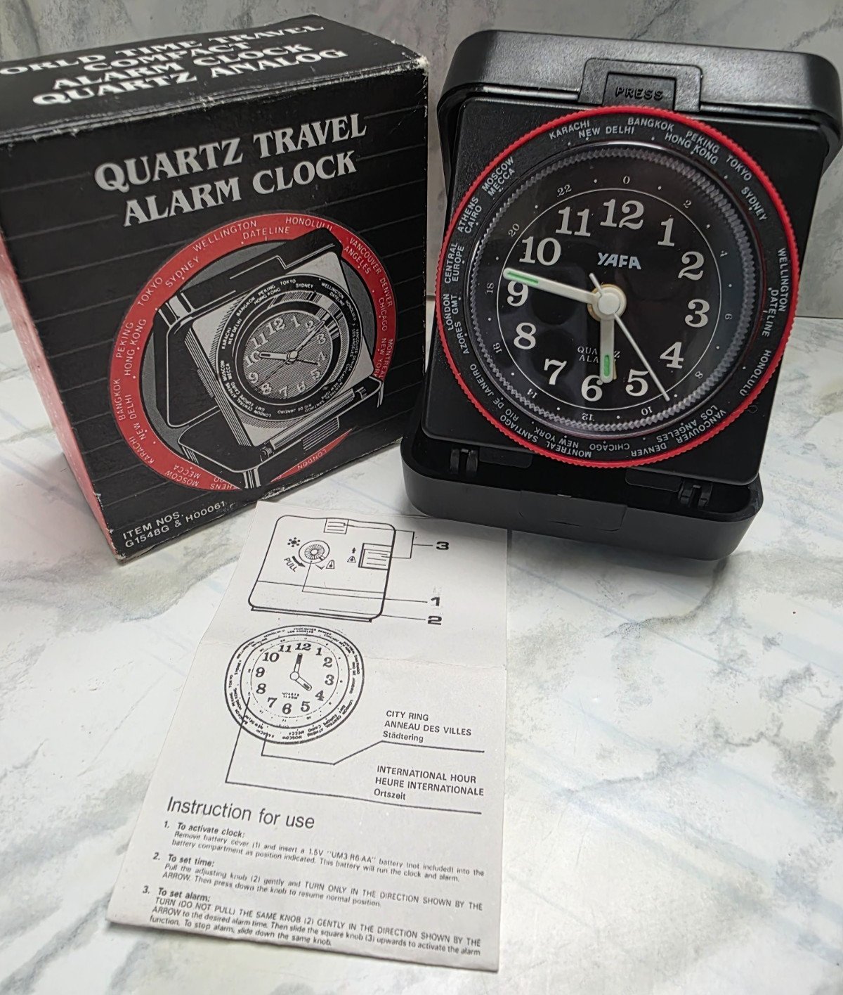 World Time Travel Compact Analog Alarm Quartz, Luminos Hands, Large Number Clock