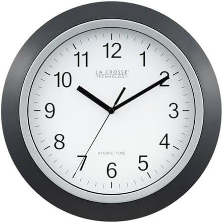 WT-3129B 12 Inch Atomic Analog Wall Clock, Pack of 1, Black