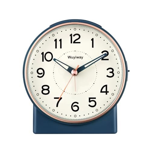 Wuyiway 4" Retro Analog Alarm Clock, Battery Operated,Vintage Decor for Bedroom, Nightstand, Bedside, Desk,Table,Easy Setup, Silent Non Ticking, Lighted on Demand and Snooze,Blue