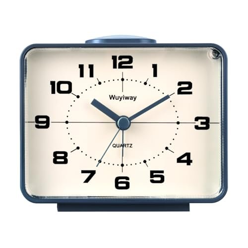 Wuyiway Battery Operated Retro Analog Alarm Clock,4" Vintage Decor for Bedroom, Nightstand, Bedside, Desk, Table,Silent,Lighted on Demand and Snooze,Ascending Beep Sounds,Easy to Set (Blue)