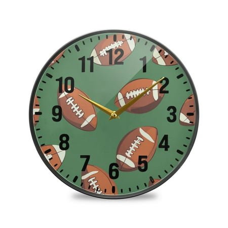 Yayeee Wall Clock Battery Operated 9.5 Silent Non-Ticking for Living Room, Green American Footballs