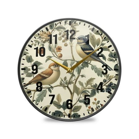 Yayeee Wall Clock Battery Operated 9.5 Silent Non-Ticking for Living Room, Green Birds