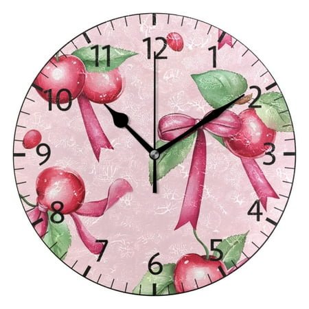 YAZAOO Decorative Wall Clock Size：25cm Bows & Cherries Design Pattern Clock