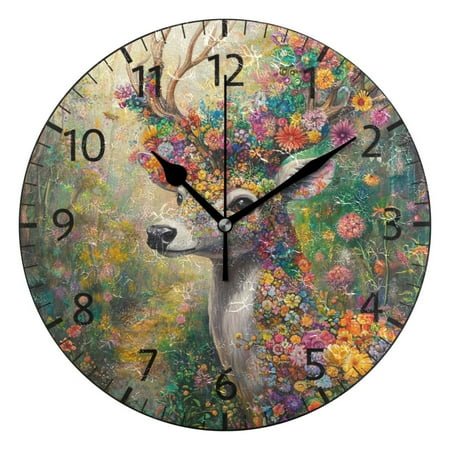 YAZAOO Decorative Wall Clock Size：25cm Floral Majesty in The Forest Design Pattern Clock